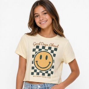 Originality Good Days Ahead Smiley Face Cropped Graphic Tee Cream XL Made in USA